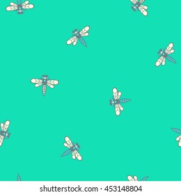 Dragonfly. vector seamless pattern with cute bugs