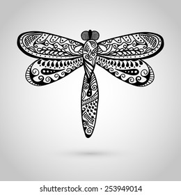 Dragonfly vector single color icon isolated on grey background