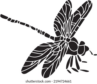 Dragonfly Vector Stencil, black and white