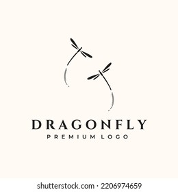 dragonfly vintage logo vector minimalist illustration design, twin dragonfly symbol design