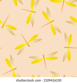 Dragonfly vintage seamless pattern. Spring clothes textile print with darning-needle insects. Isolated water dragonfly vector illustration. Fauna organisms seamless. Damselflies with wings.