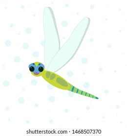 Dragonfly wirh bubbles on white background. Print design. Hand drawn style. Vector.