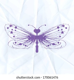 Dragonfly-blot on crumpled paper. Vector illustration