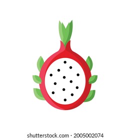 Dragonfruit in flat vector illustration. Healthy organic and farm fresh super food. Supermarket and vegan restaurant decorative menu elements. Natural school lunch.