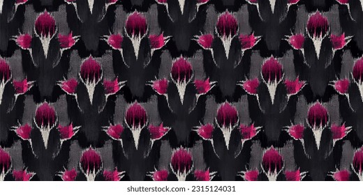  Dragonfruit ikat tribal boho ata los colores de la mueca flor papel de pared sin costura. Motif étnica hecha a mano bello arte Ikat. Arte de fondo étnico abstracto floral rosa. 