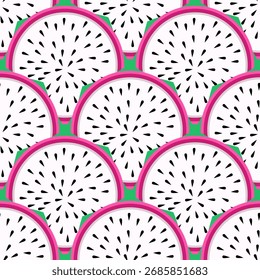 Rebanadas de fruta del dragón sin patrón tropical Ilustración vectorial 