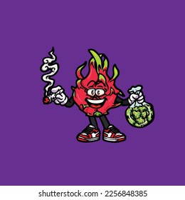 dragonfruit vector smoking joint hold nug weed cartoon