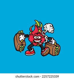 caricatura de hierba nublada vectorial de dragón humeando en conjunto