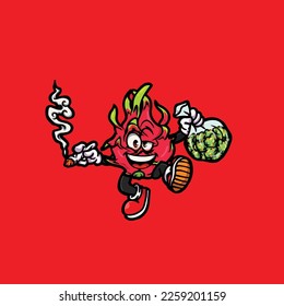 dragonfruit vector smoking joint hold nug weed cartoon