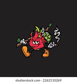 caricatura de hierba nublada vectorial de dragón humeando en conjunto
