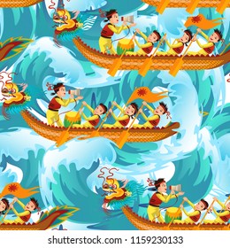Dragons boats seamless pattern vector illustration