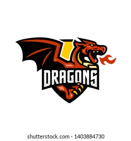 Dragons breathe Fire Badge Mascot Logo