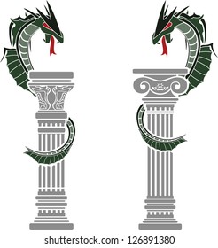 dragons and columns. stencils. vector illustration