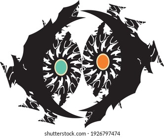 Concepto de dragones en blanco. Resumen de dragones negros mordiendo cola para emblemas, tatuajes, bordados, textiles, huellas, tus ideas creativas. Símbolo decorativo en forma de círculo