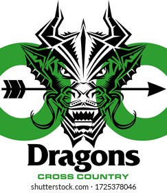 dragons cross country team design with mascot face for school, college or league