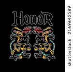 Dragons fight, honor concept, war concept, dragons flash tattoo free vector