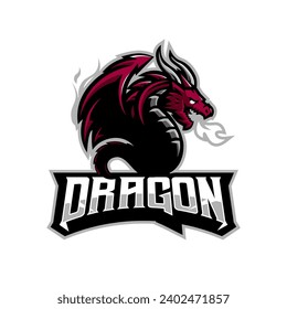 Dragons fly and breathe fire logo for team sport and esport gaming