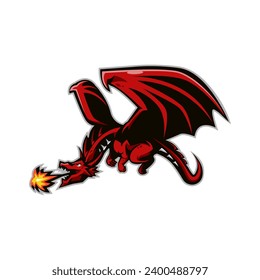 Dragons fly and breathe fire mascot logo for team sport