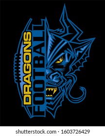 dragons football team design with half mascot and laces for school, college or league