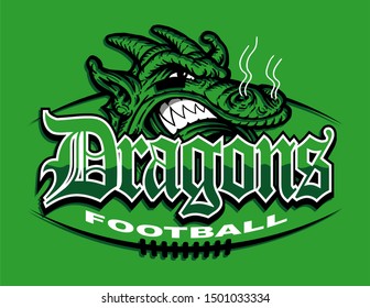 dragons football team design with mascot head for school, college or league