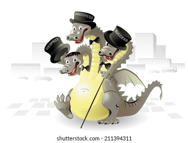 Dragons in hats. Vector illustration.
