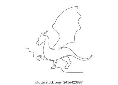 Dragons have a body shape like a horse and are large. Dragon one-line drawing