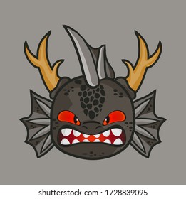 Dragon's head. Cartoon style. Isolated image on Gray background. vector illustration