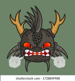 Dragon's head. Cartoon style. Isolated image on dark green background. vector illustration