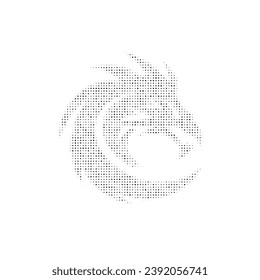 Das Kopfsymbol des Drachen ist mit schwarzen Punkten gefüllt. Pointillismus-Stil. Vektorgrafik auf weißem Hintergrund