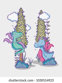 Dragons in magical world man with sunglasses and dollar symbol inside chat bubble