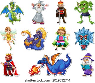 Dragons and medieval characters on white