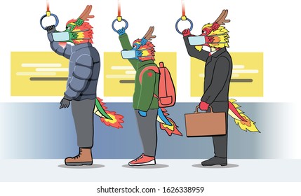 Dragons on train are wearing facemask to protect himself