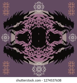 Dragons reflection pattern with ethnic ornaments
