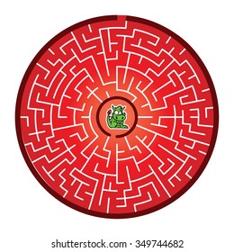 Dragon's Round Maze Game (help the dragon find his way out of the maze - Maze vector puzzle)