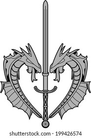dragons and runic sword. vector illustration