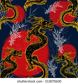 Dragons seamless pattern, vector background with asia dragons pattern  