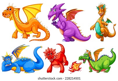 Dragons set on a white background
