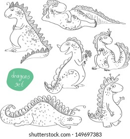 Dragons set in vector black & white