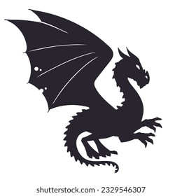 Dragons silhouette. Cartoon winged fire breathing reptile, scary medieval dragon flat vector illustration