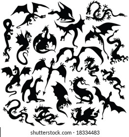 dragons silhouette collection - vector