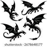 Dragons silhouette premium vector bundle. Dragons icon