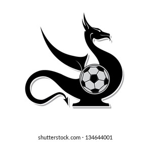 Dragons with a soccer ball vector on white background. Vector illustration. The emblem of football.