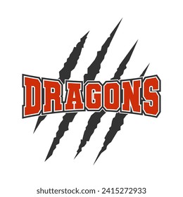 Dragons sport mascot emblem animal scratch claw stripes spirit school team.