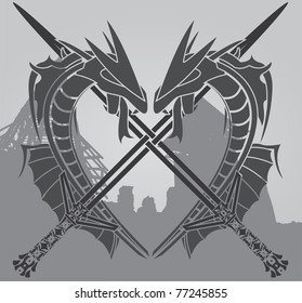 dragons and swords. vector illustration
