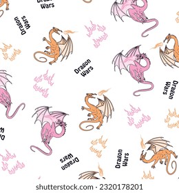 Dragons throwing fireballs pattern for textile print