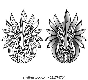  Dragons. Vector illustration for textile prints, tattoo, web and graphic design