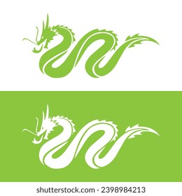 Dragons of white and green colors. Happy New Year. Vector illustration.