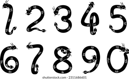 Dragon-shaped numbers.
Hand drawn dragon isolated on white background. Vector illustration in retro style.