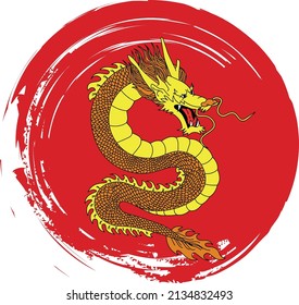 Dragon-snake on a red background.