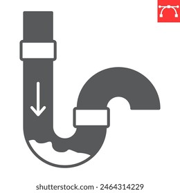 Drain cleaning glyph icon, plumbing service and household repair, clogged pipe vector icon, vector graphics, editable stroke solid sign, eps 10.